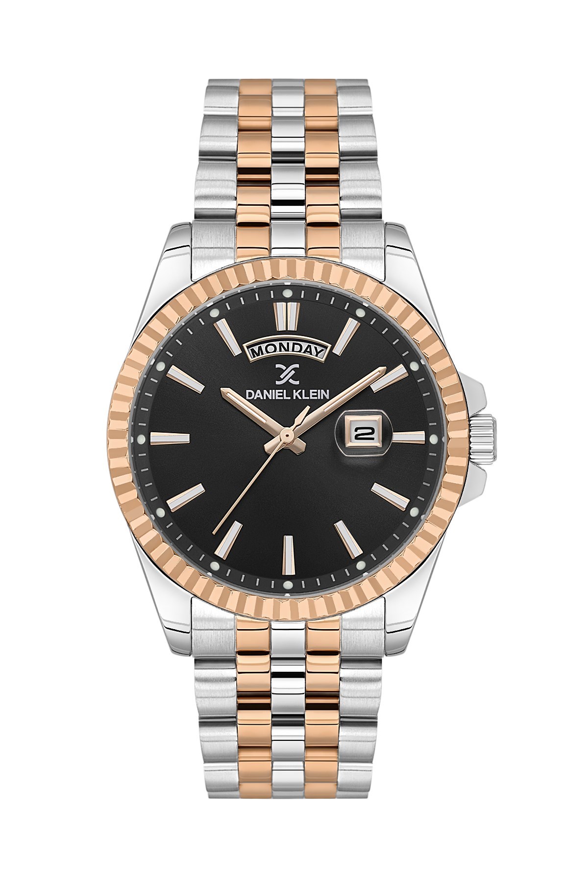 Daniel Klein Gümüş Rose Gold Kasa Kordon Kahverengi Kadran Çift Takvim Klasik Erkek Kol Saati DK.1.14488-6