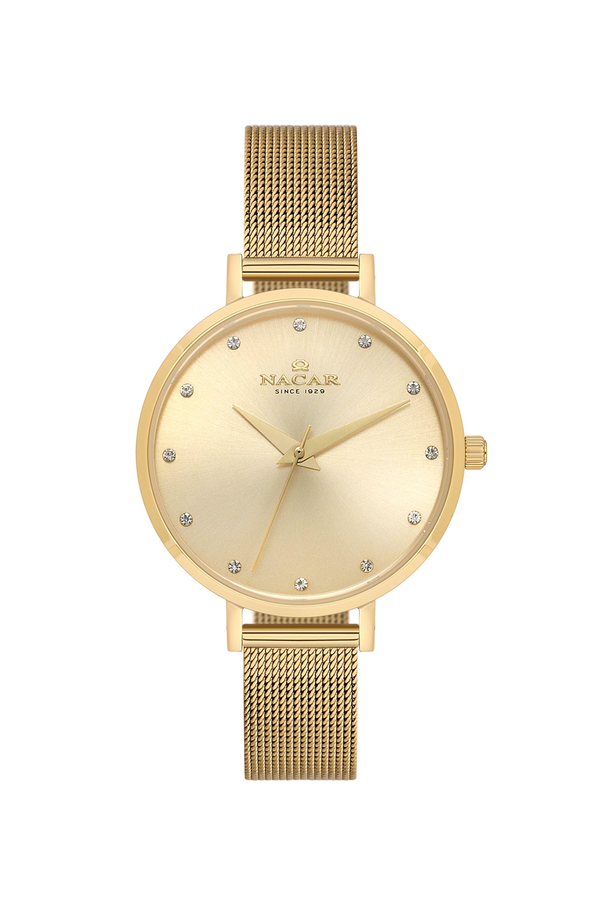 Nacar Hasır Kordon Çelik Altın Gold Kadın Kol Saati NC17-3920718-DCMS