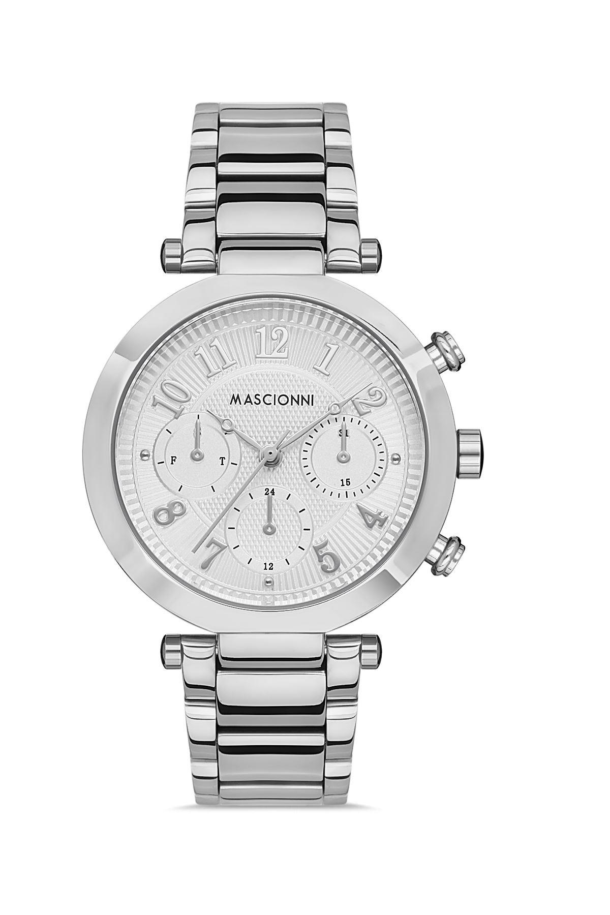 Mascionni Gümüş Renk Spor Kasa Rakamlı Kadın Kol Saati M.1.2068.01