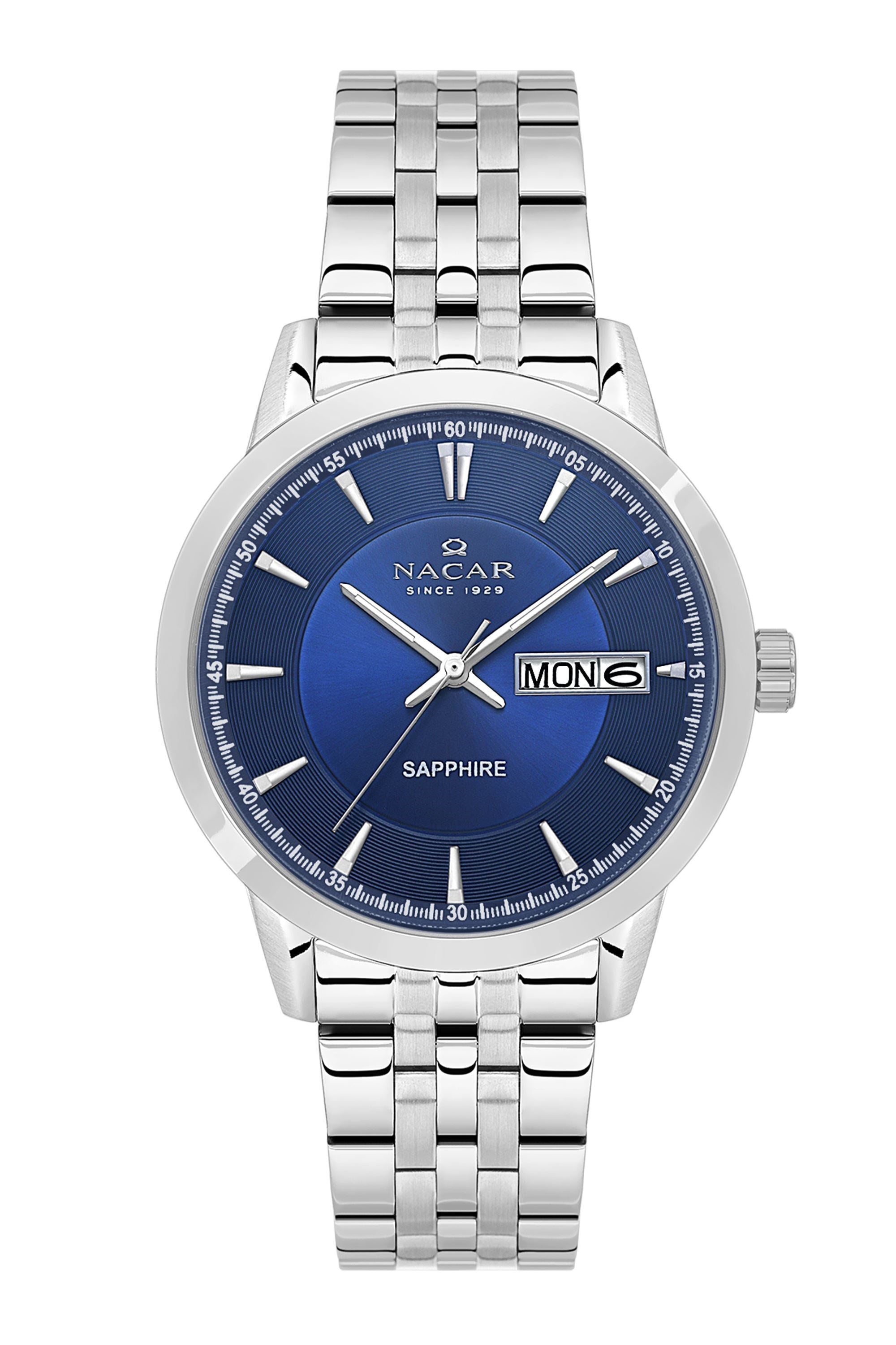 Nacar Klasik Çelik Yuvarlak Kasa Safir Cam Lacivert  Kadran Takvimli Erkek Kol Saati NC31-294740-ALM