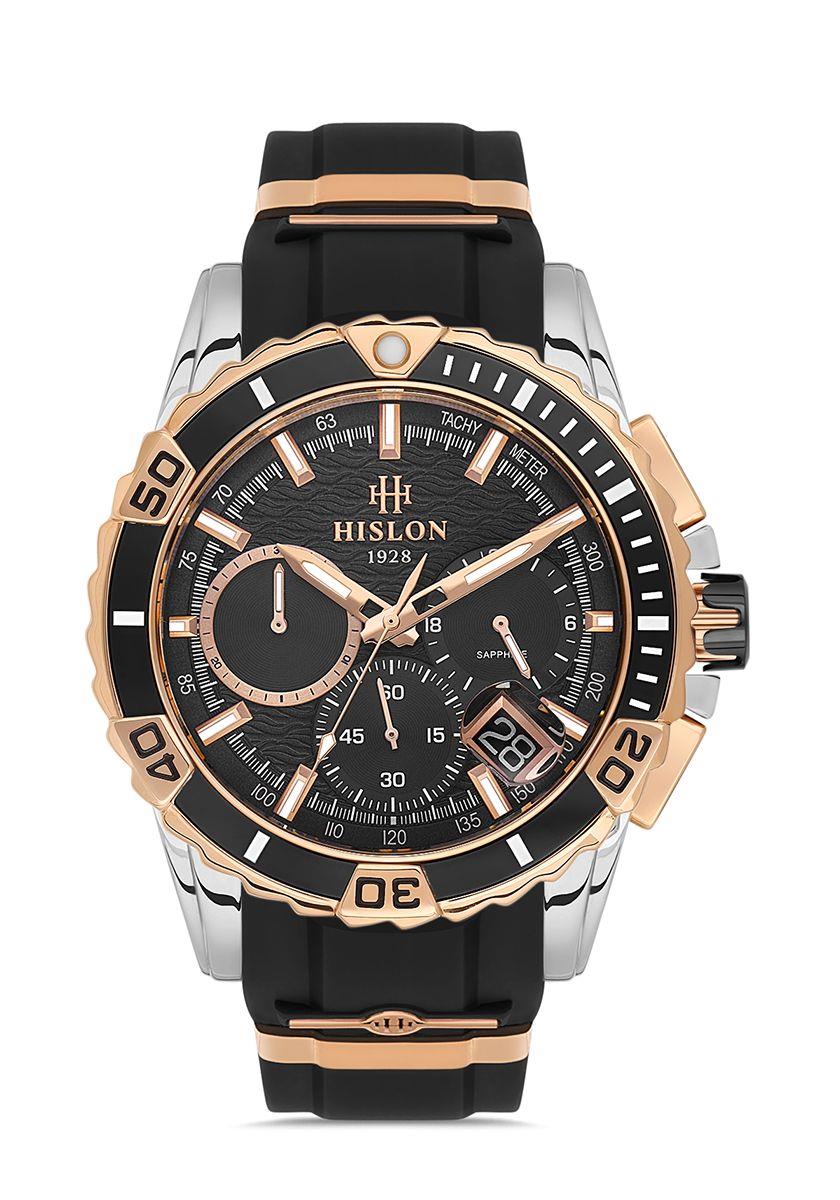 Hislon 43.5 mm Kasa Çapı, Silikon Kordon, Safir Cam, 10 ATM Su Geçirmezlik Erkek Kol Saati