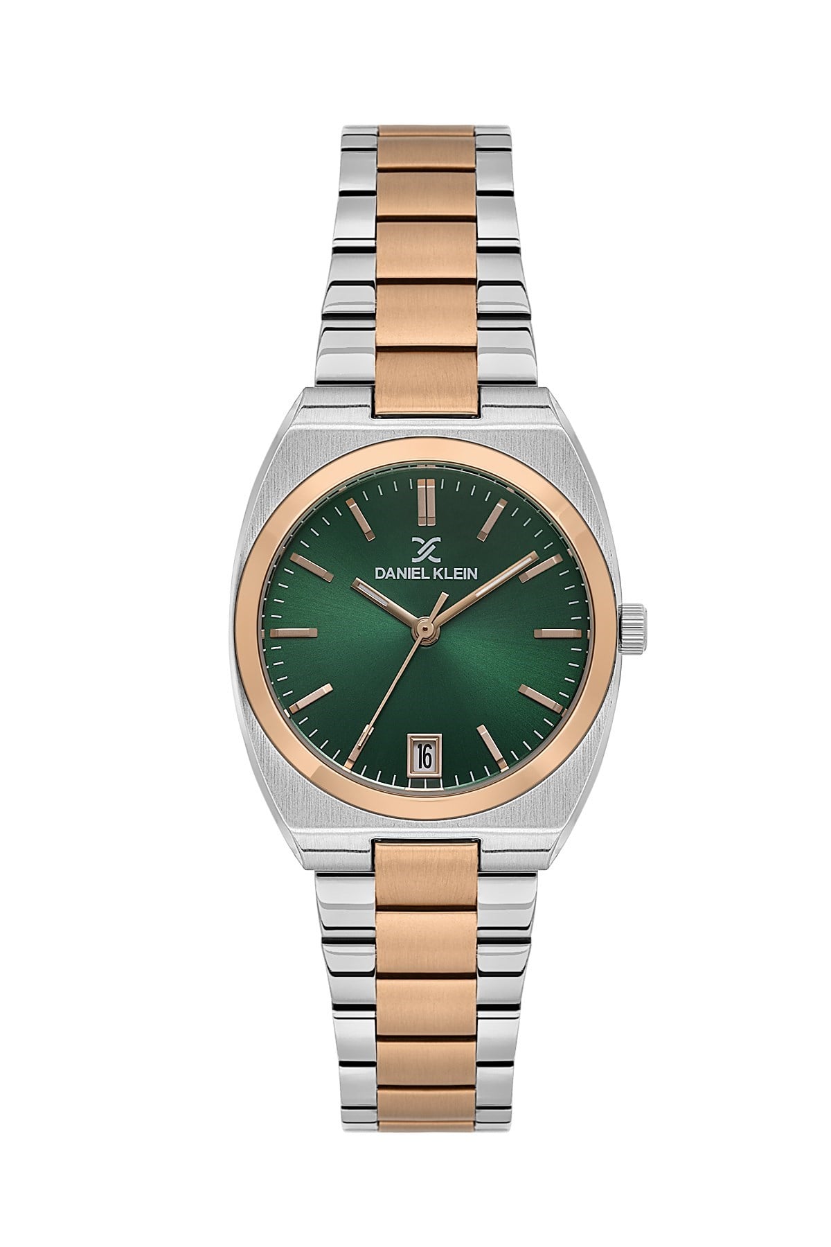 Daniel Klein Metal Gümüş Rose Gold Kasa Kordon Takvimli Yeşil Kadran Kadın Kol Saati DK.1.13960-6