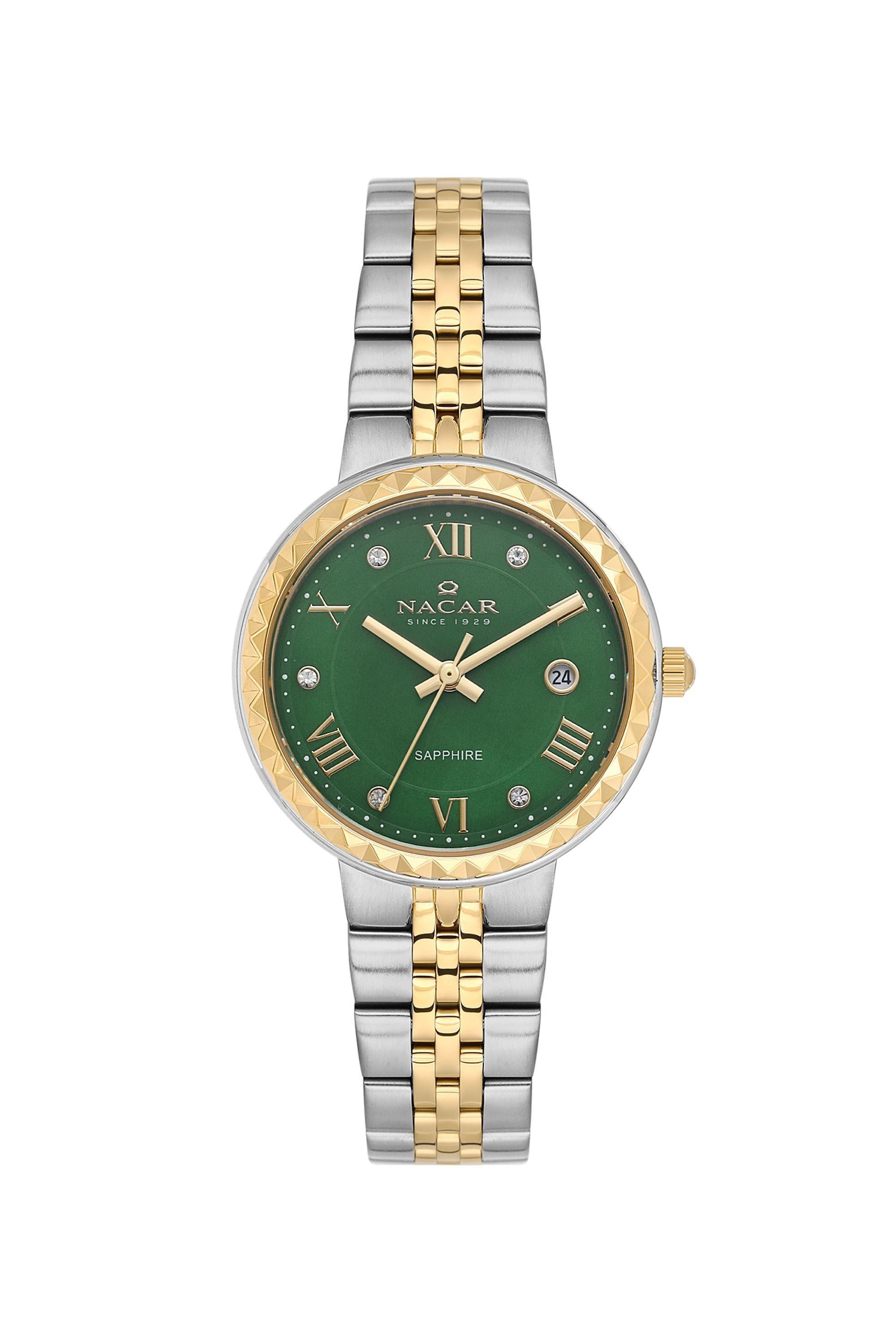 Nacar Çelik Yeşil Kadran Safir Cam Kadın Kol Saati 