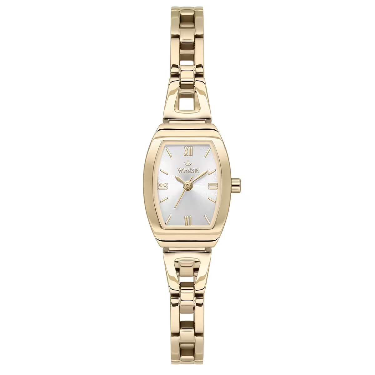 Wesse Metal Çelik Altın Gold  Renk Kasa Kordon Kare Gri  Kadran Retro Künye Model Sade Kadın Kol Saati WWL117403