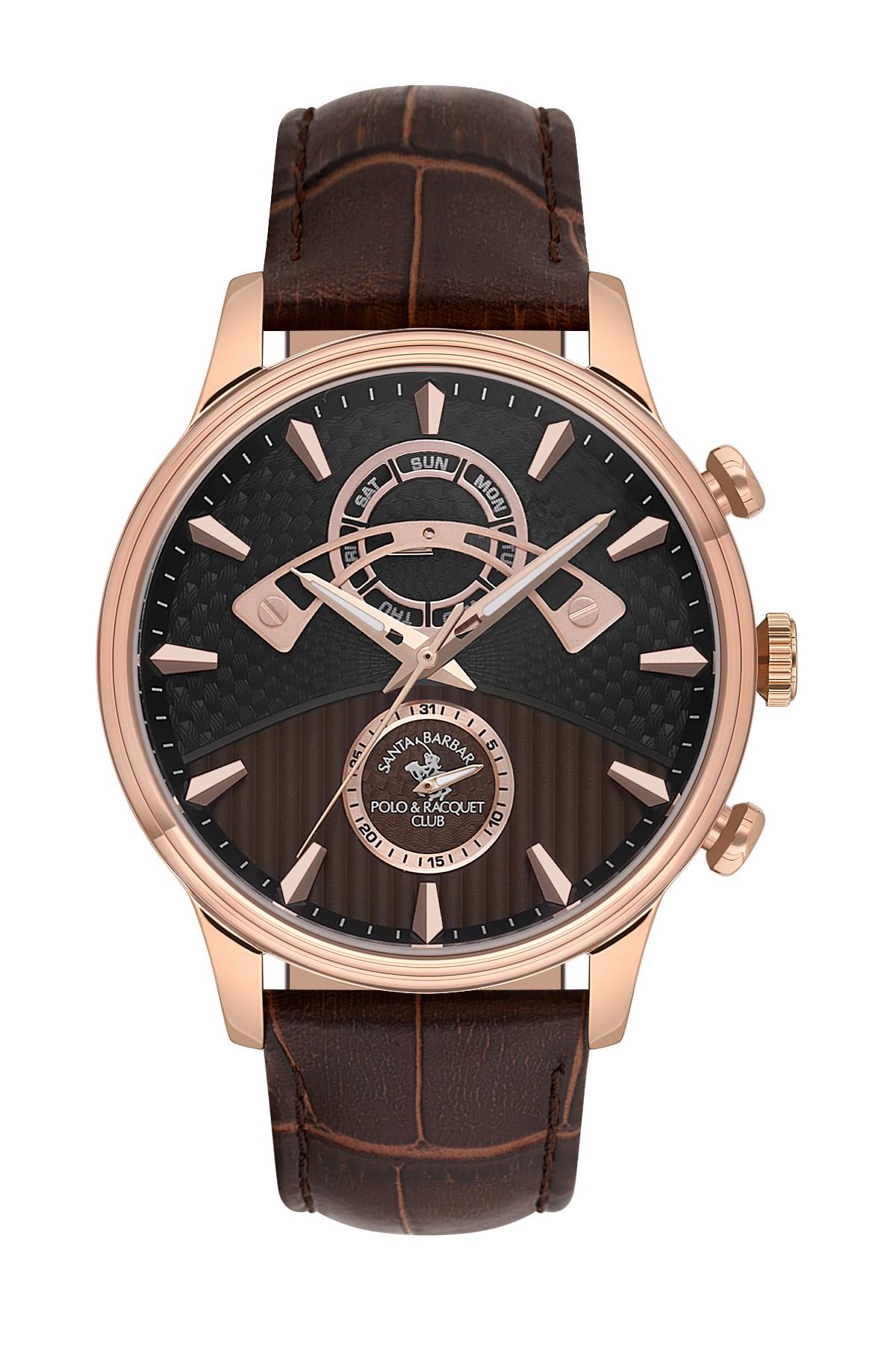 Santa Barbara Polo & Racquet Club Kahverengi Deri Kordon Rose Gold Kasa Spor Erkek Kol Saati SB.1.10593-4