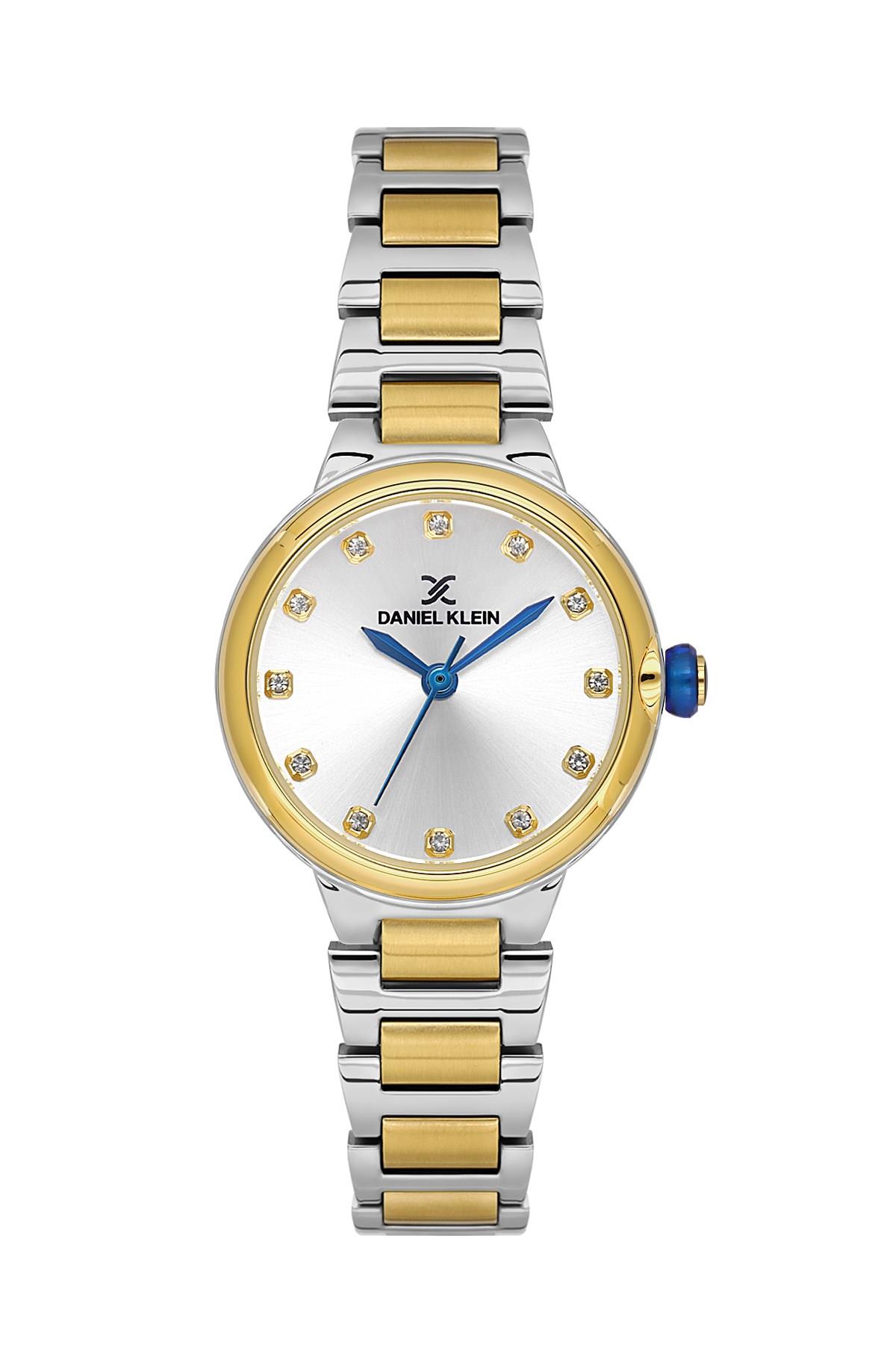 Daniel Klein Premium Yuvarlak Kasa Beyaz Kadran Metal Gold Gümüş Renk Kadın Kol Saati DK.3.10075-3