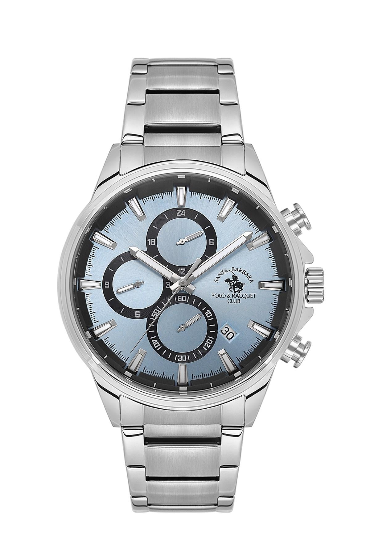 Santa Barbara Polo & Racquet Club Spor Çelik Siyah Tasarımlı Mavi Kadran Erkek Kol Saati SB.4.10053-4