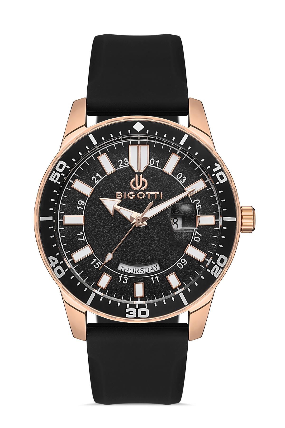 Bigotti Milano Siyah Silikon Spor Rose Gold Kasa Takvimli Erkek Kol Saati BG.1.10274.3