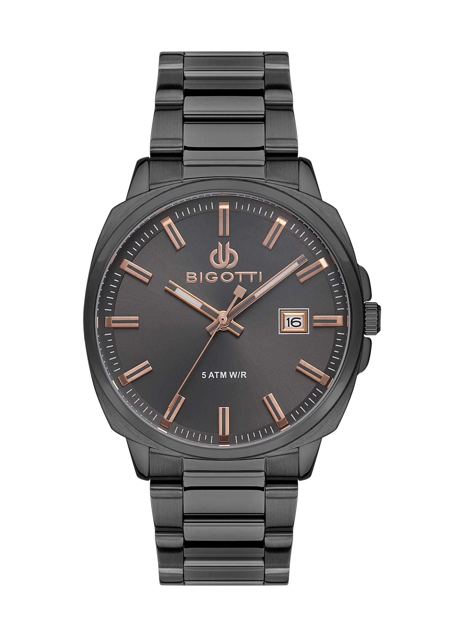 Bigotti Milano Metal Çelik Siyah Kasa Kordon Klasik Model Takvimli Sade Siyah Kadran Erkek Kol Saati BG.1.10483.5