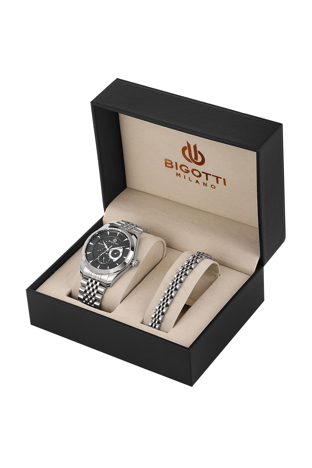 Bigotti Milano Erkek Kombin Saat Bileklik Set Metal Spor Multifonksiyon Erkek Kol Saati BG.1.10650-2