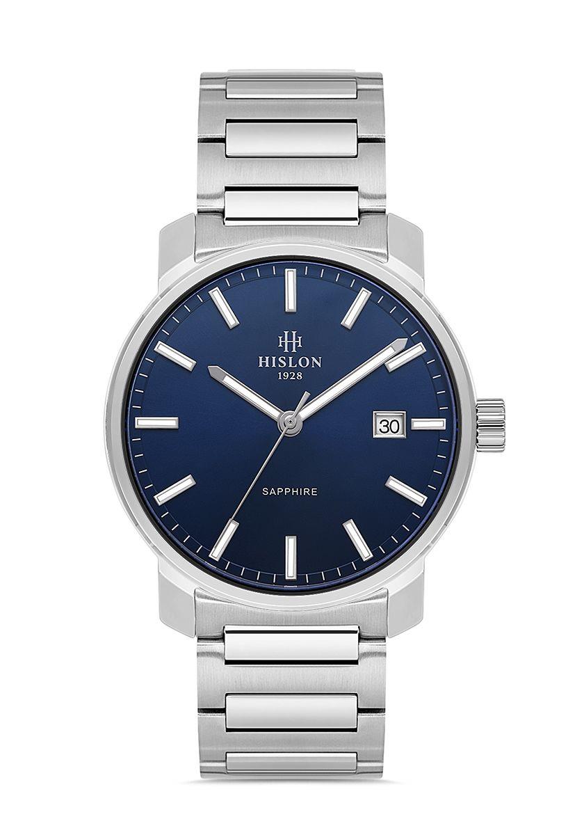 Hislon Klasik Metal Çelik Gümüş Model Lacivert Kadran Safir Cam Erkek Kol Saati CL214S-11SS