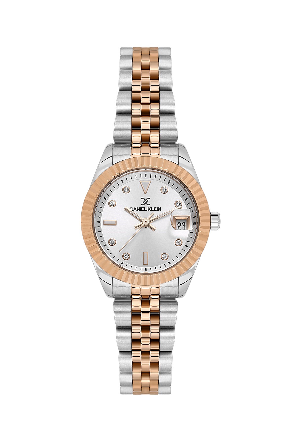 Daniel Klein Metal Rose Gold Gümüş Çift Renk Gri Takvimli Kadran Kadın Kol Saati DK.6.14319-6