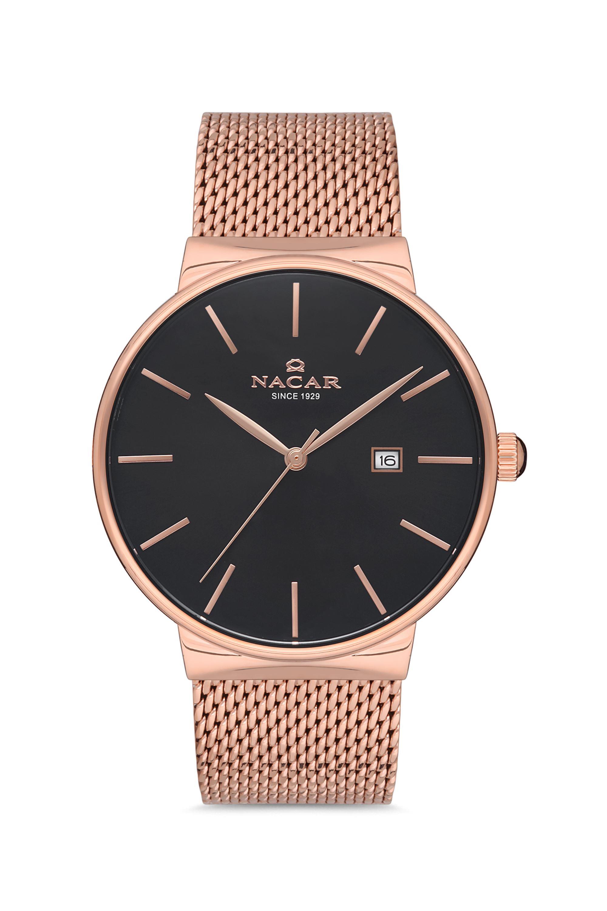 Nacar Hasır Kordon Rose Gold Klasik Erkek Kol Saati NC34-290431-RBRM