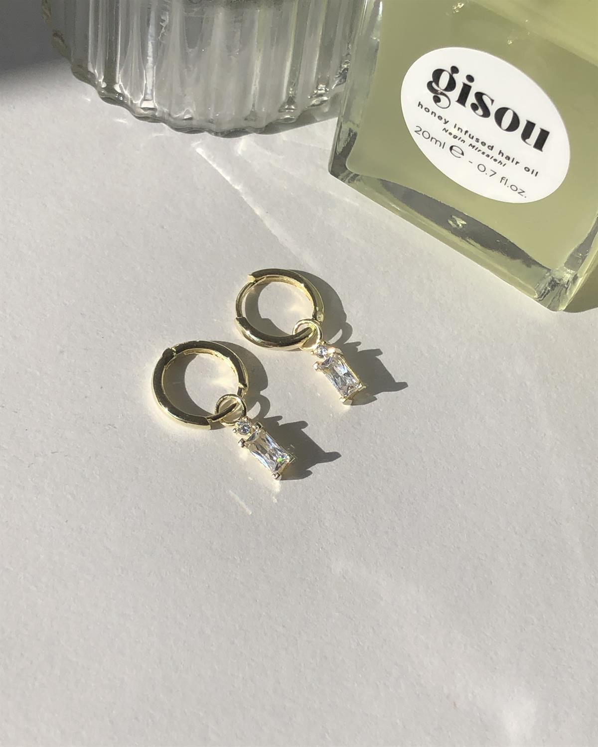 925 Gümüş Baget Taşlı Minimal Küpe