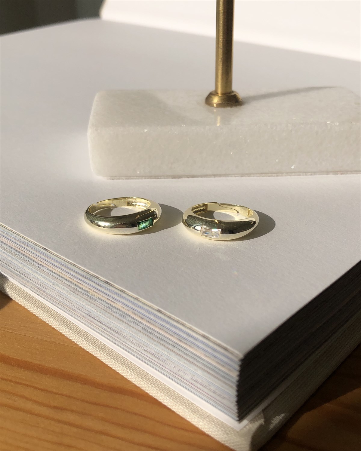 925 Gümüş Basic Yüzük - Beyaz & Yeşil