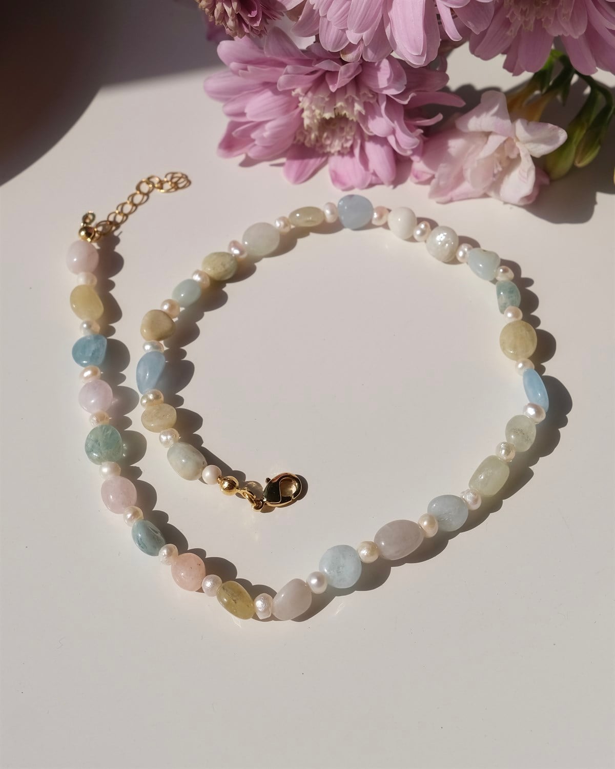 Morganit Doğal Taş Kolye 