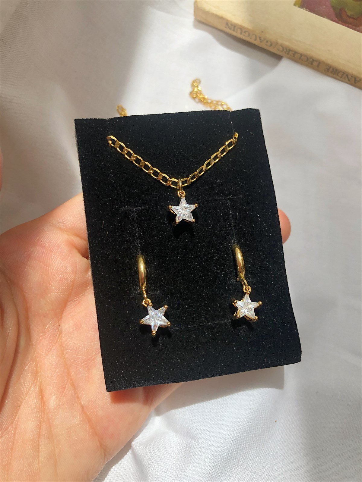 Zirkon Taşlı Yıldız Kolye & Küpe Seti