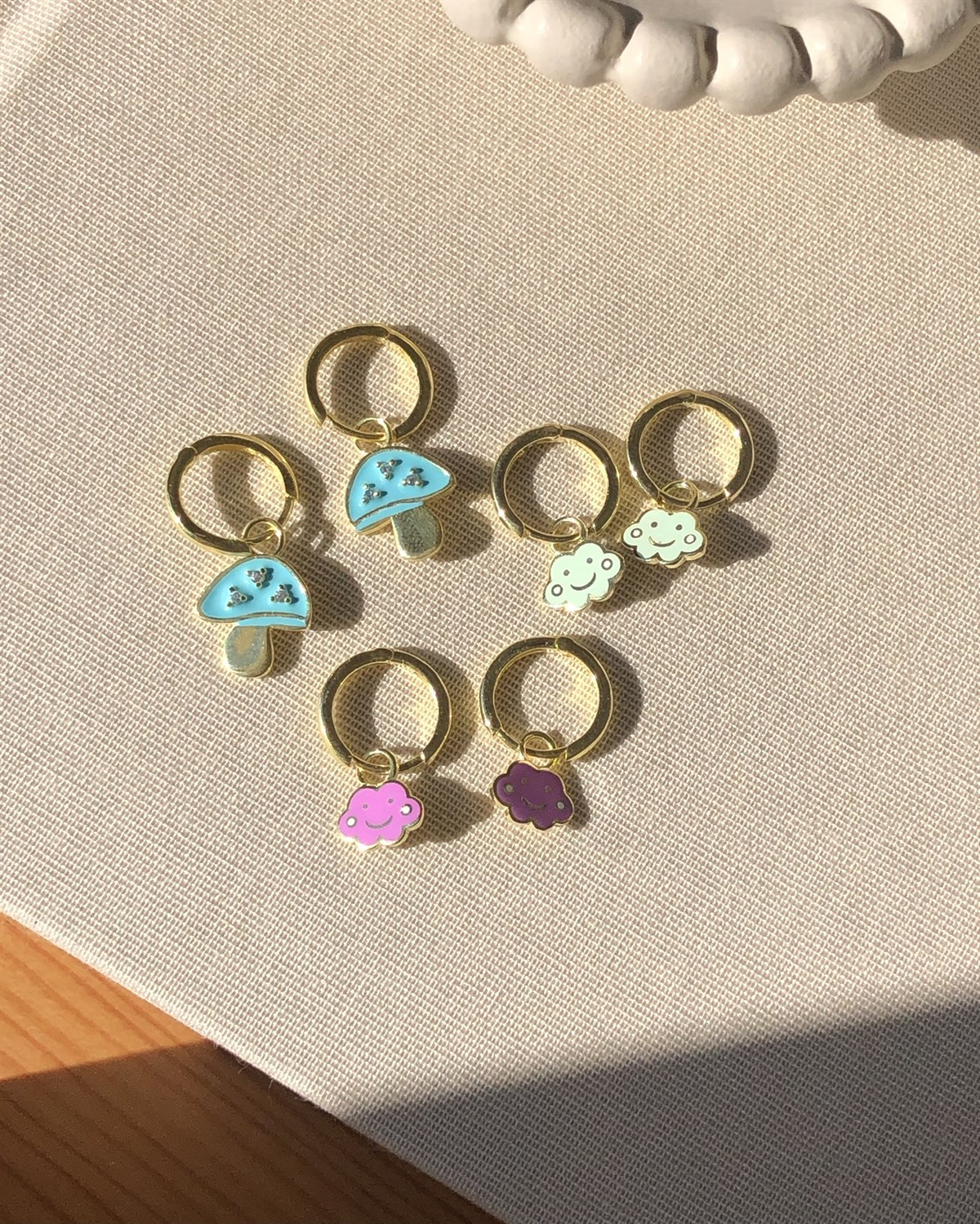 925 Gümüş Küpeler - Pembe Bulut & Mint Yeşili Bulut & Mavi Mantar