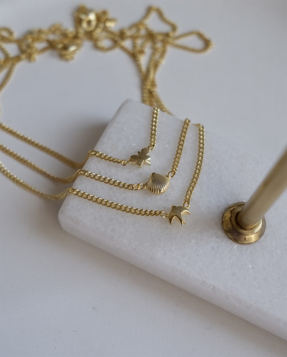 925 Gümüş Minimal Choker Kolye - Kelebek & Midye & Kuş