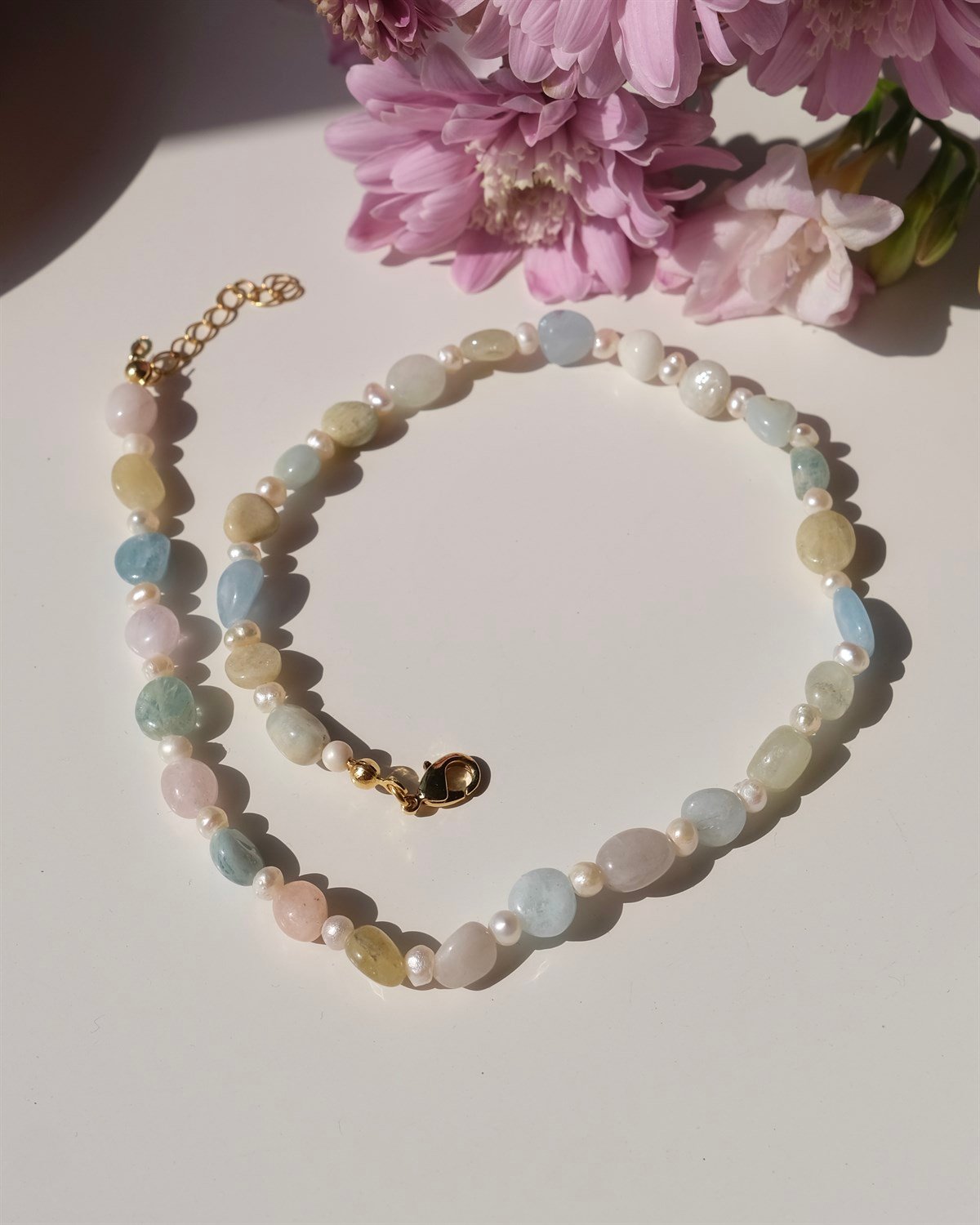 Morganit Doğal Taş Kolye 