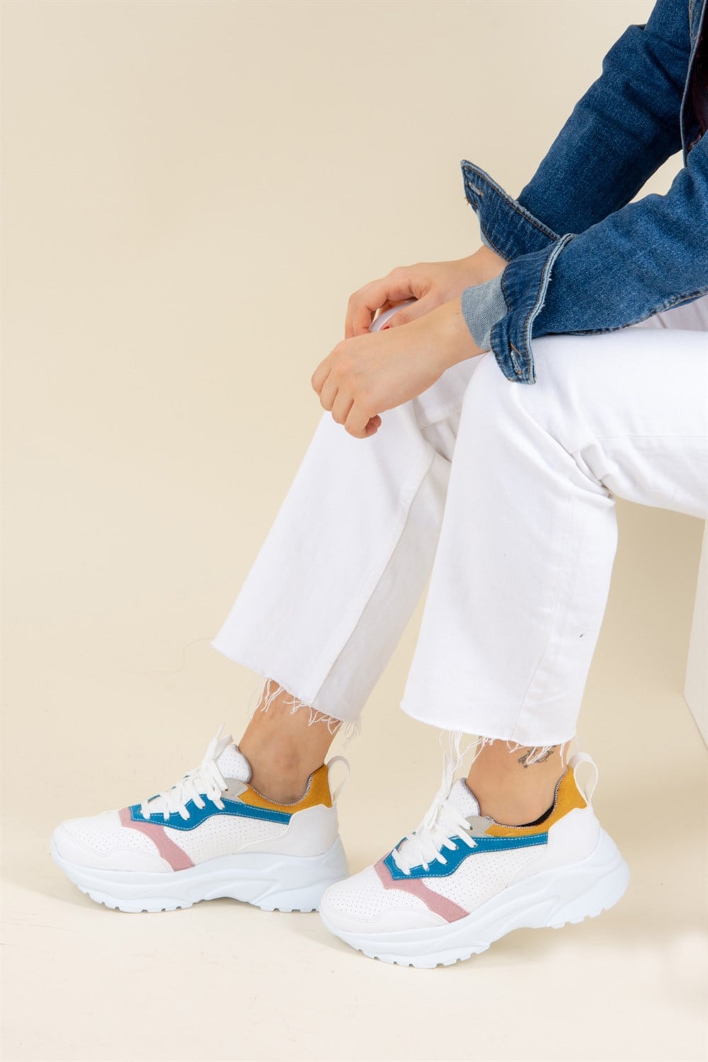 Beyaz/Pudra/Mavi/Hardal Kadın Sneakers F288052809