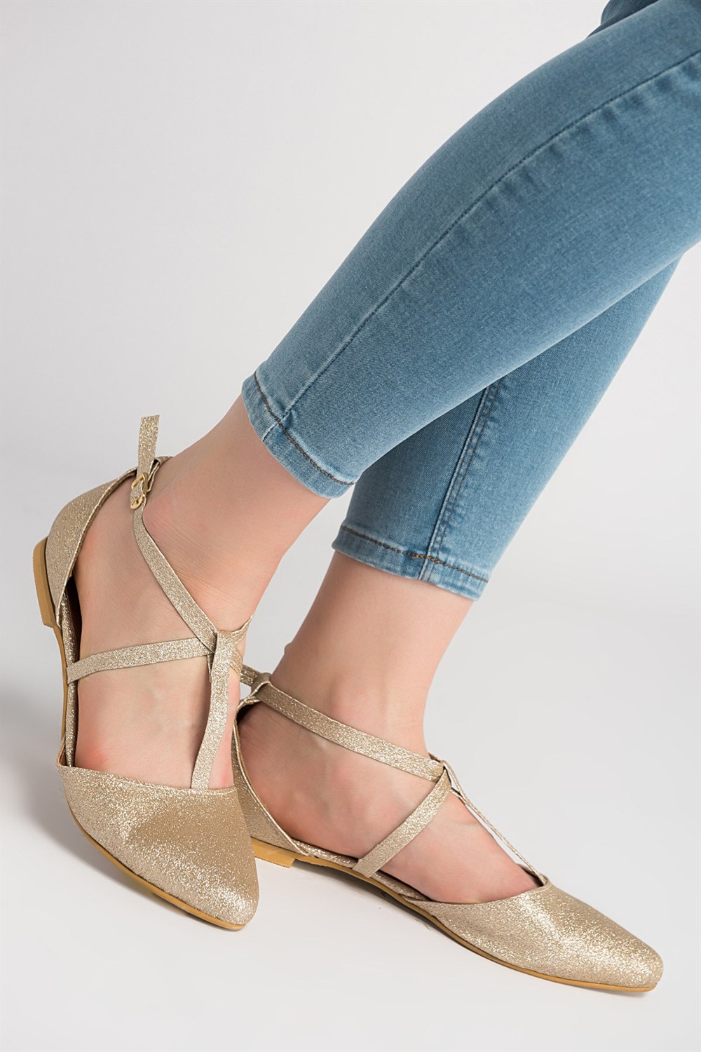 Fox Shoes Altın Kadın Babet D726537346
