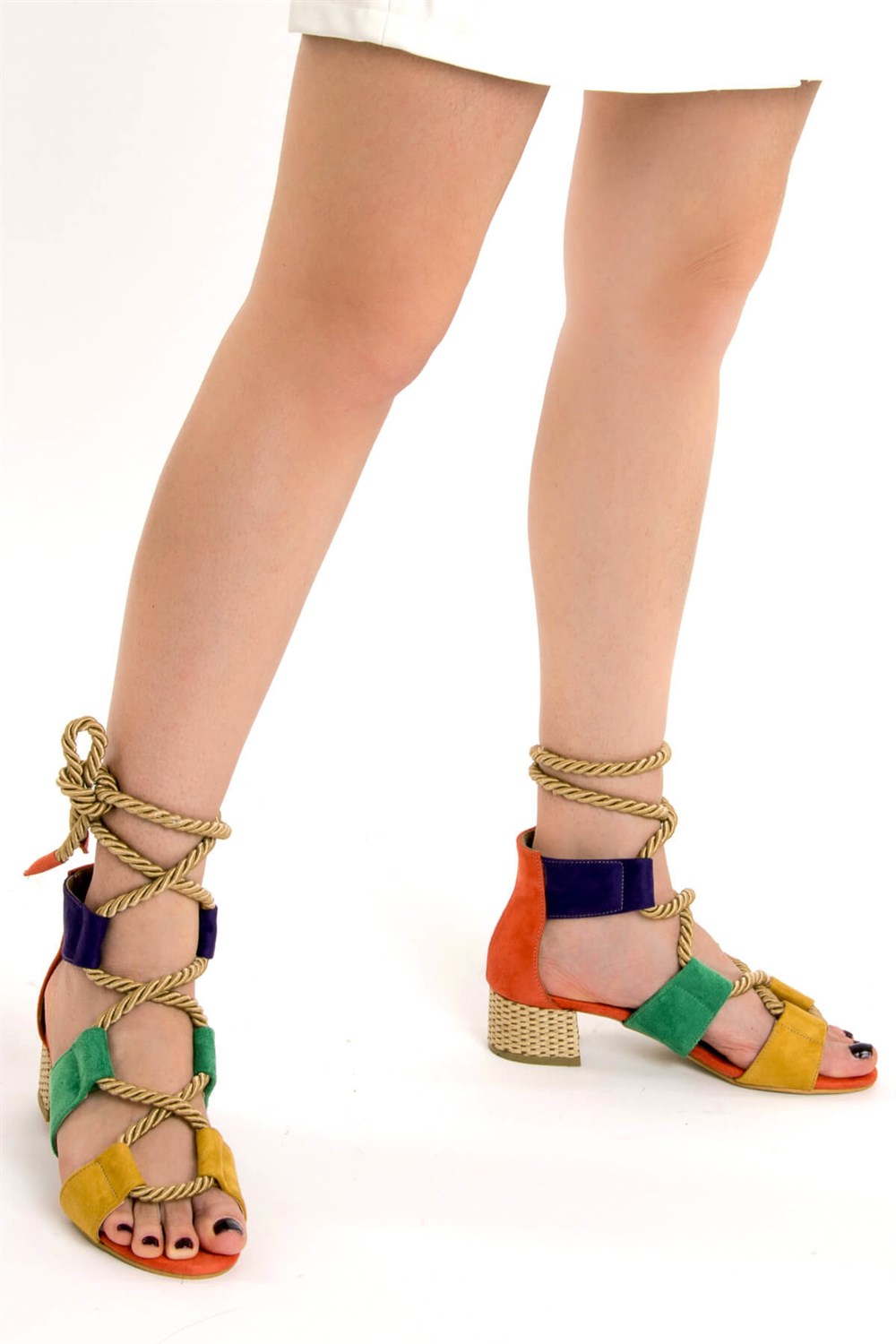 Fox Shoes Hardal/Yeşil/Mor Kadın Topuklu Ayakkabı D758294902