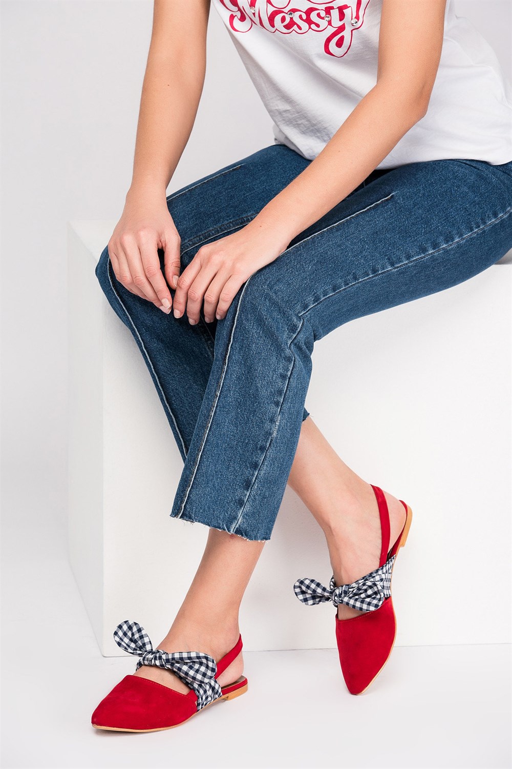Fox Shoes Kırmızı/Lacivert Kadın Babet D726603002