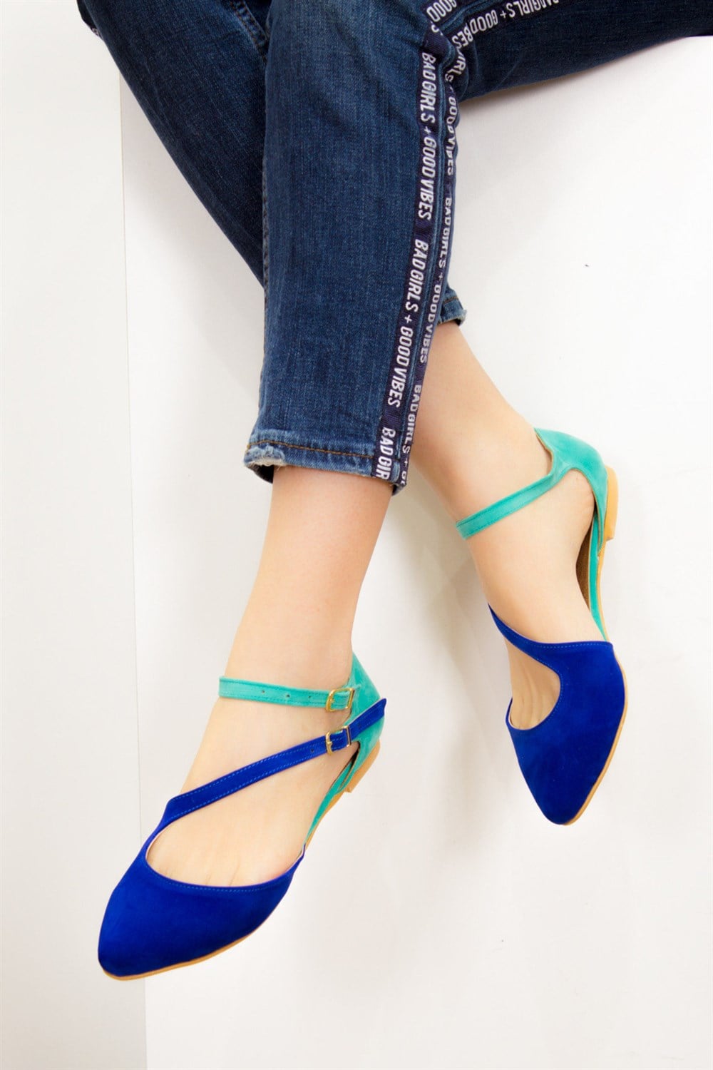 Fox Shoes Saks Mavi/Su Yeşili Kadın Babet D726016902