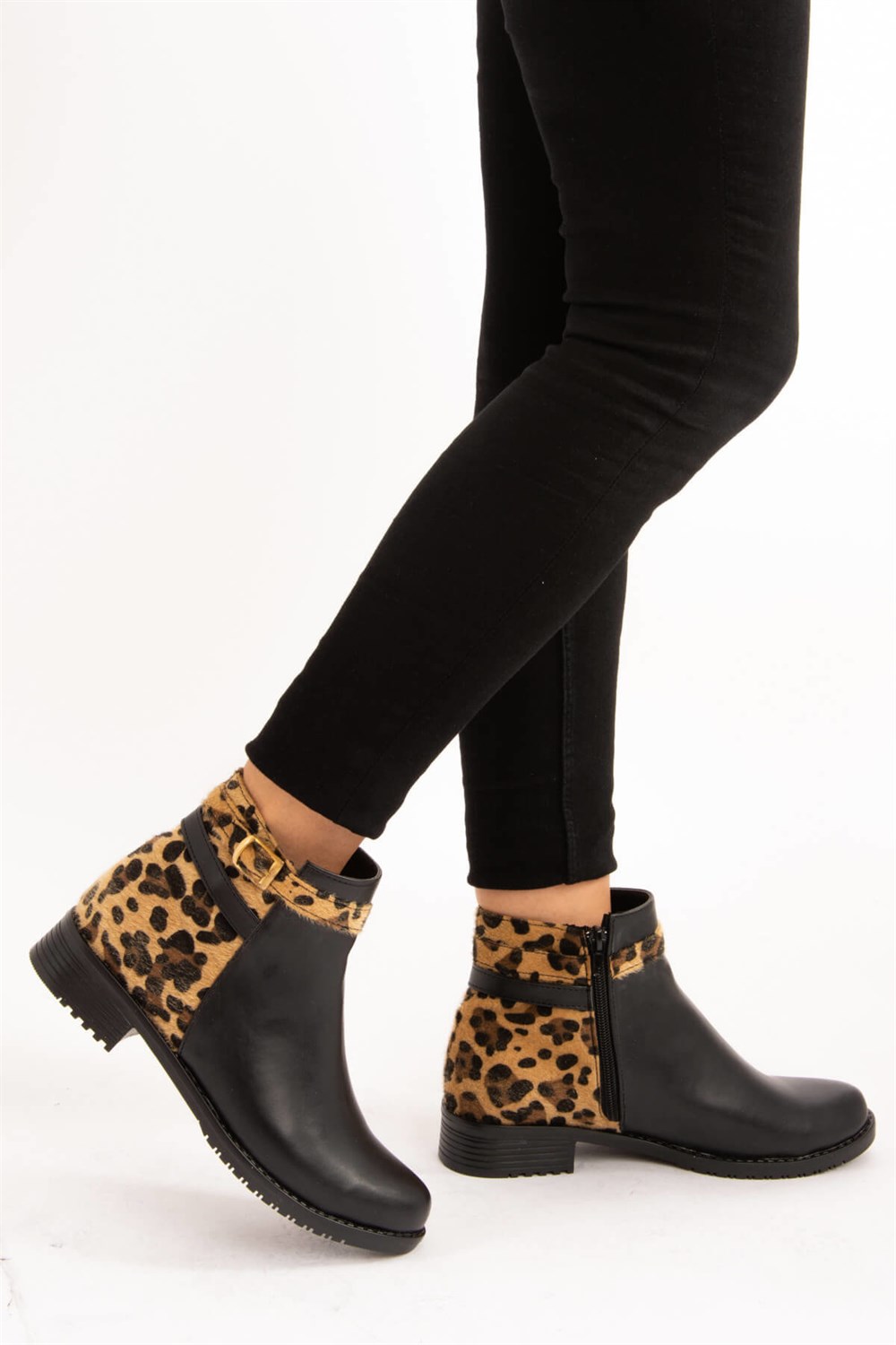 Siyah/Leopar Kadın Bot E726350009
