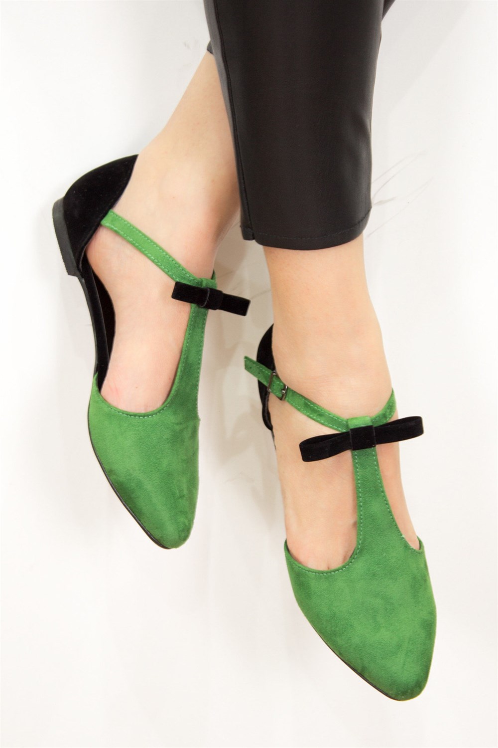 Fox Shoes Yeşil/Siyah Kadın Babet D726461702