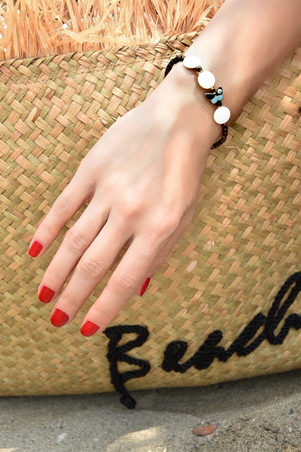 Kelebek Uçlu Sedef Detaylı Fimo Bileklik KA011036