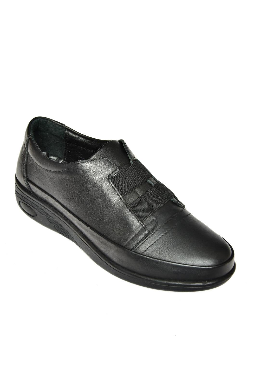 P555070103 Siyah Hakiki Deri Comfort Ortopedik Taban Kadın Ayakkabı