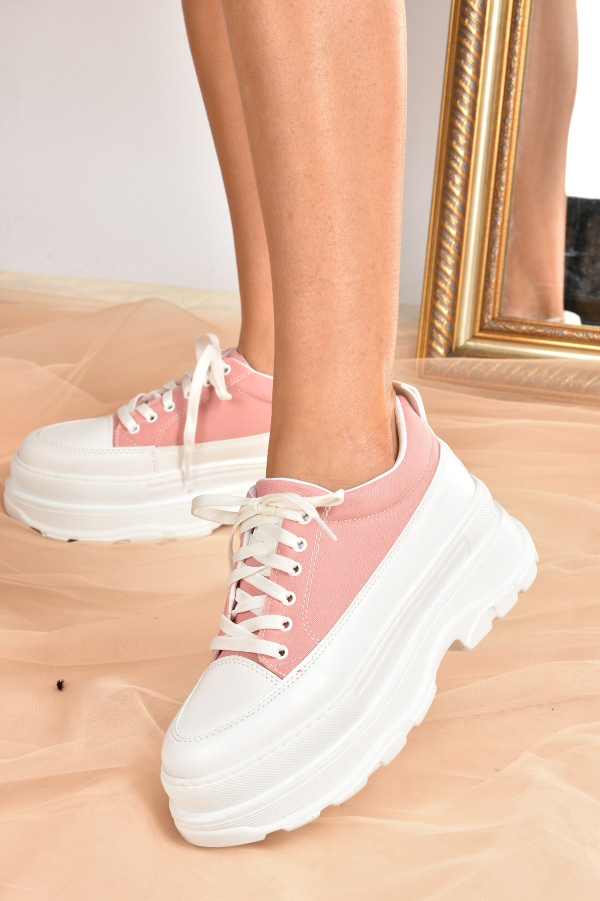 Pudra Keten Kalın Topuklu Kadın Sneakers K652700105