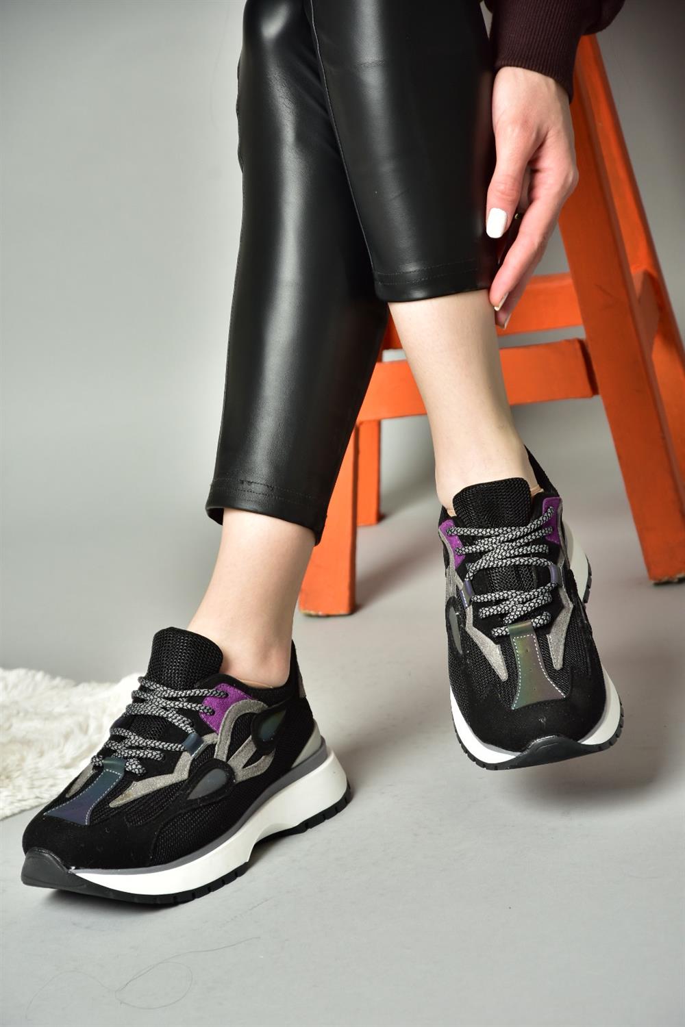 R312510504 Siyah Kumaş Kadın Spor Ayakkabı Sneakers