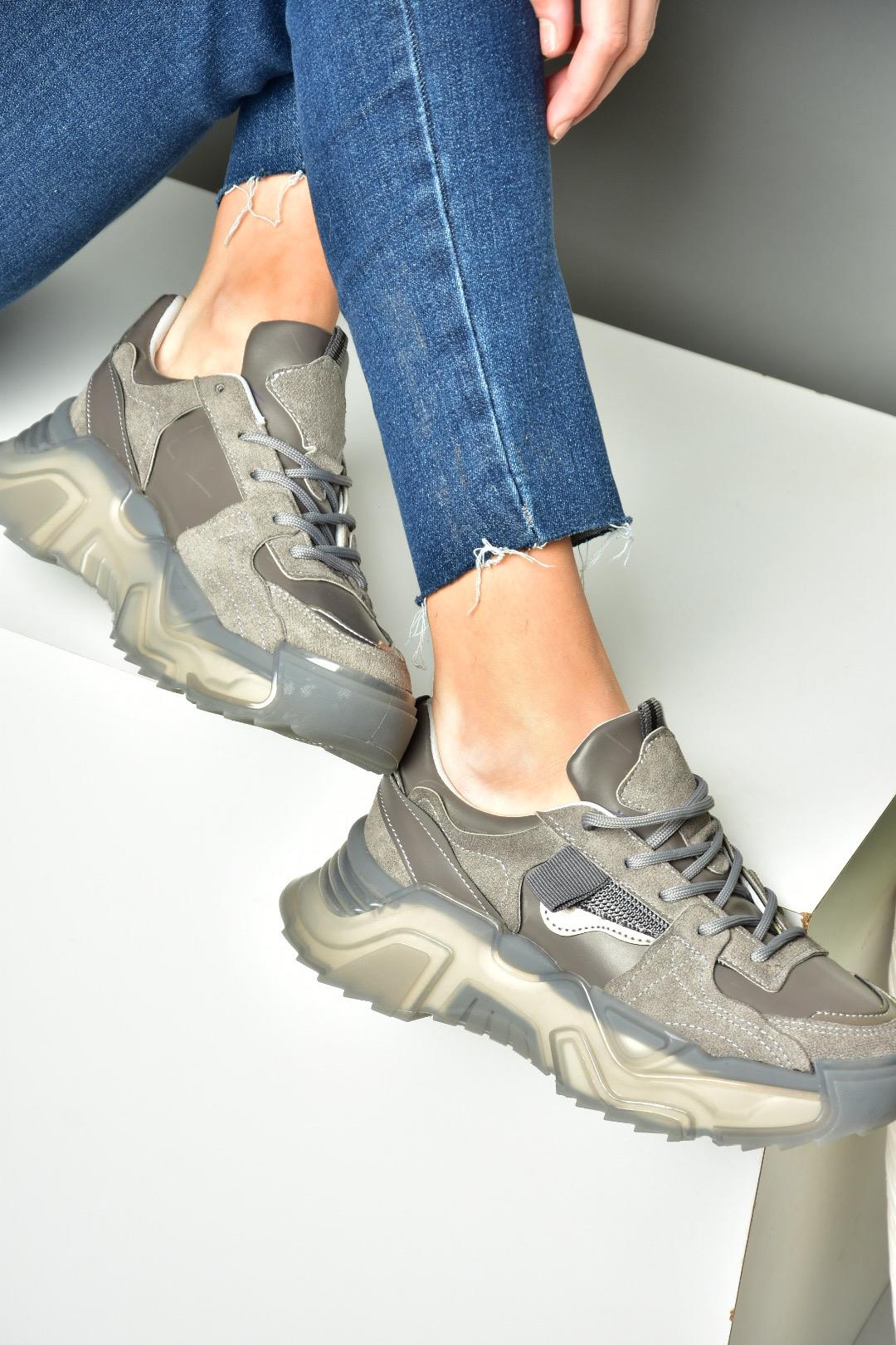 R312611402 Koyu Gri Süet Kalın Tabanlı Spor Ayakkabı Sneakers