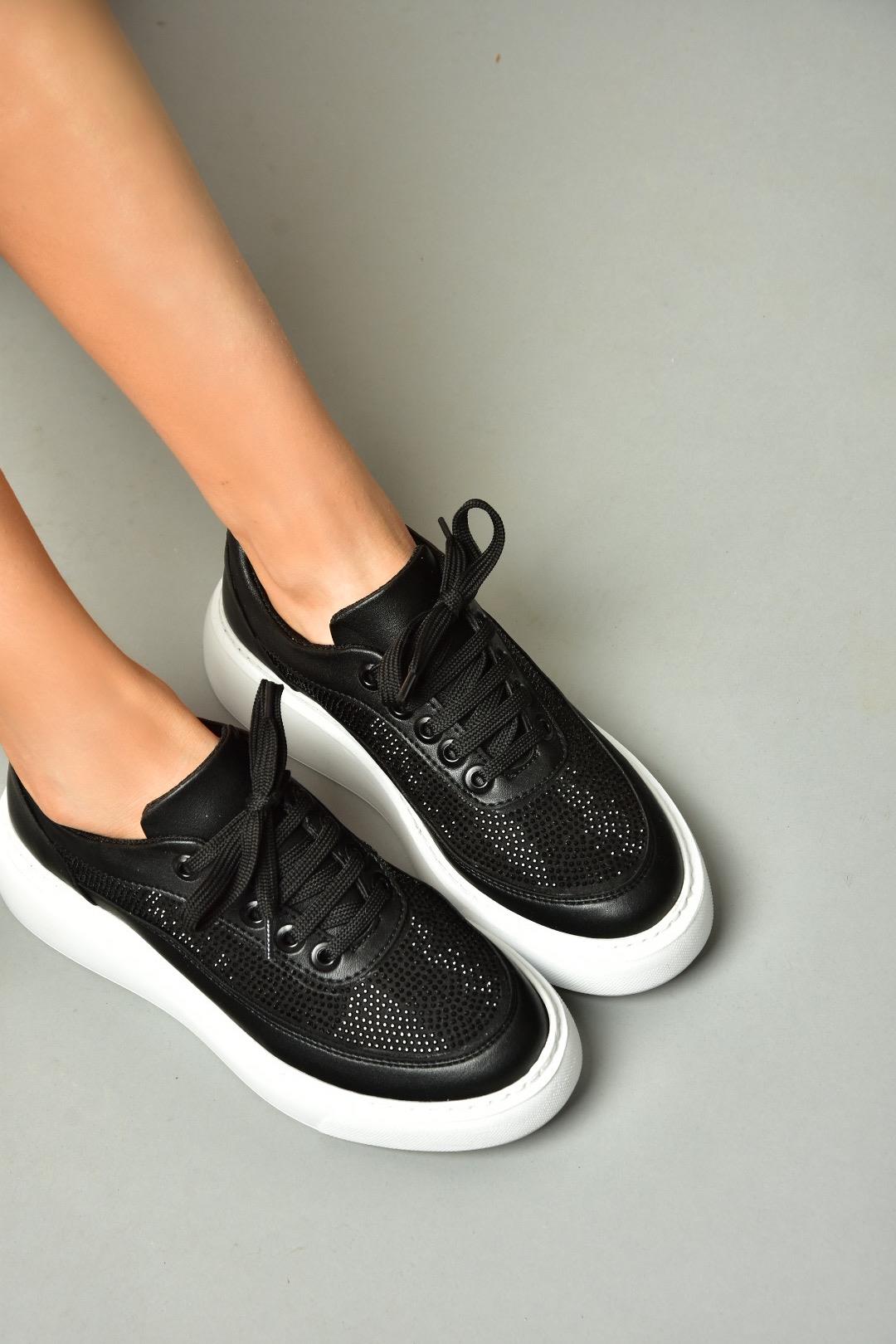 S274048509 Siyah Taşlı Kadın Spor Ayakkabı Sneakers