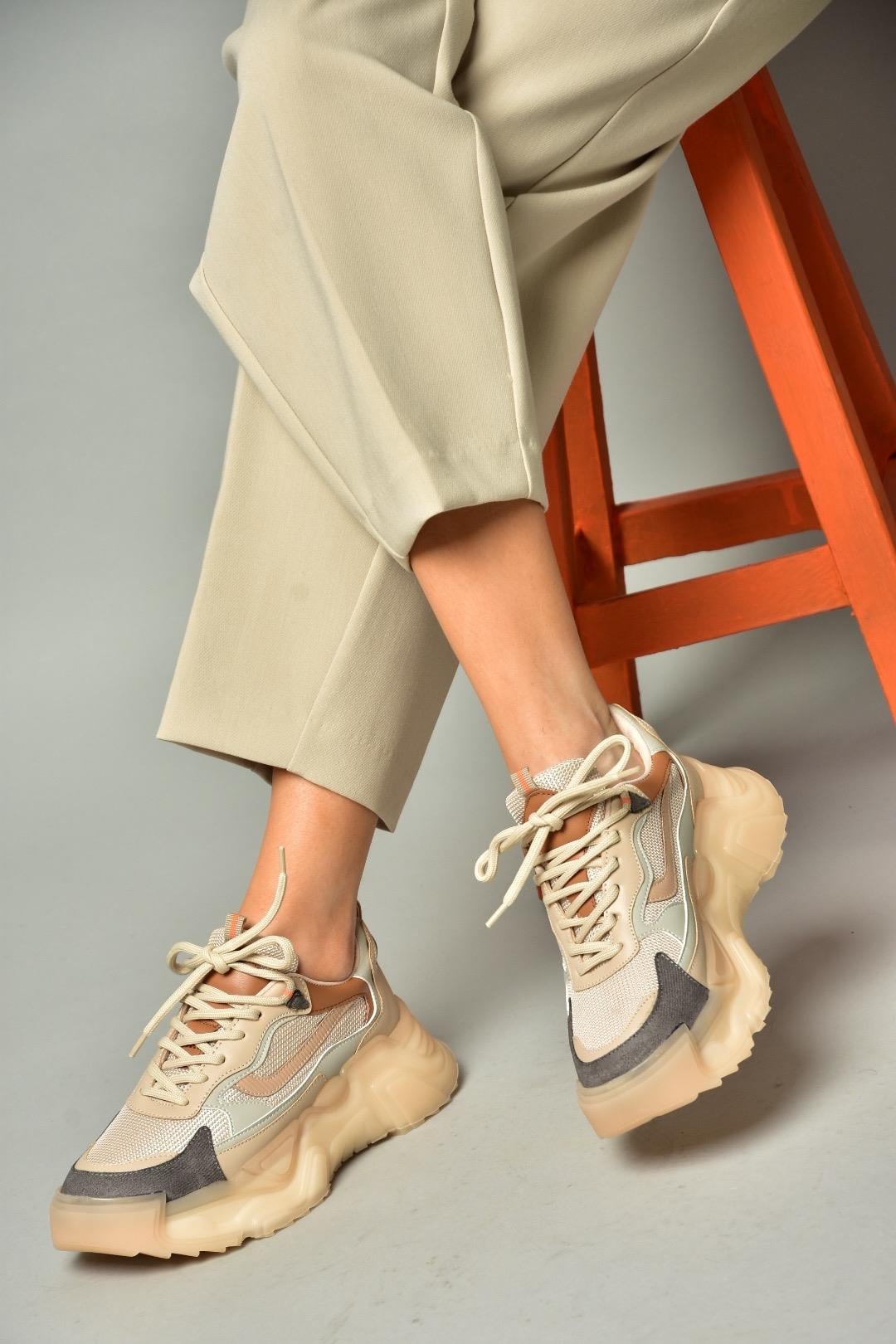 S312612404 Ten Kumaş Kalın Tabanlı Spor Ayakkabı Sneakers