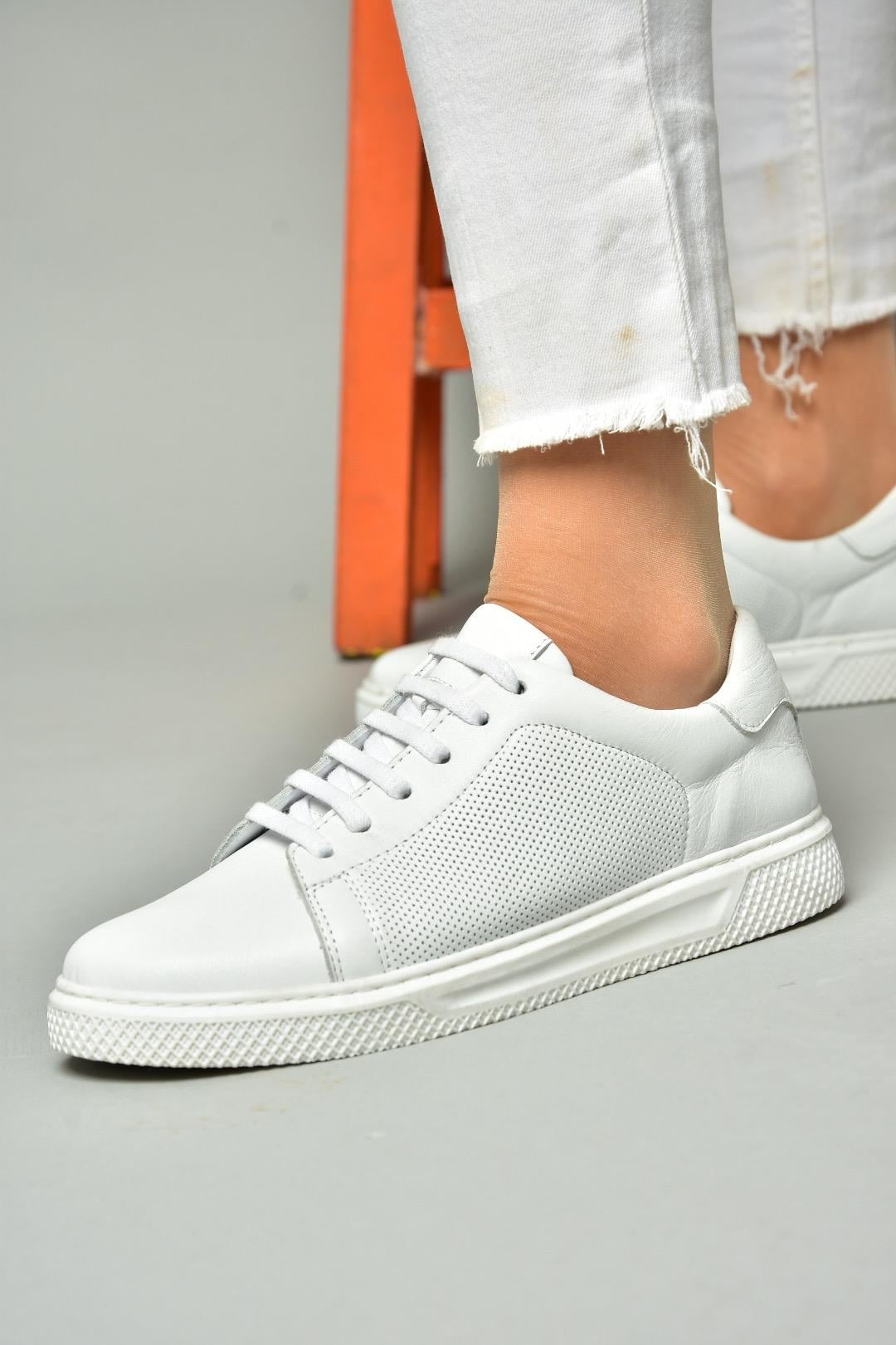 S540900903 Beyaz Hakiki Deri Spor Ayakkabı Sneakers