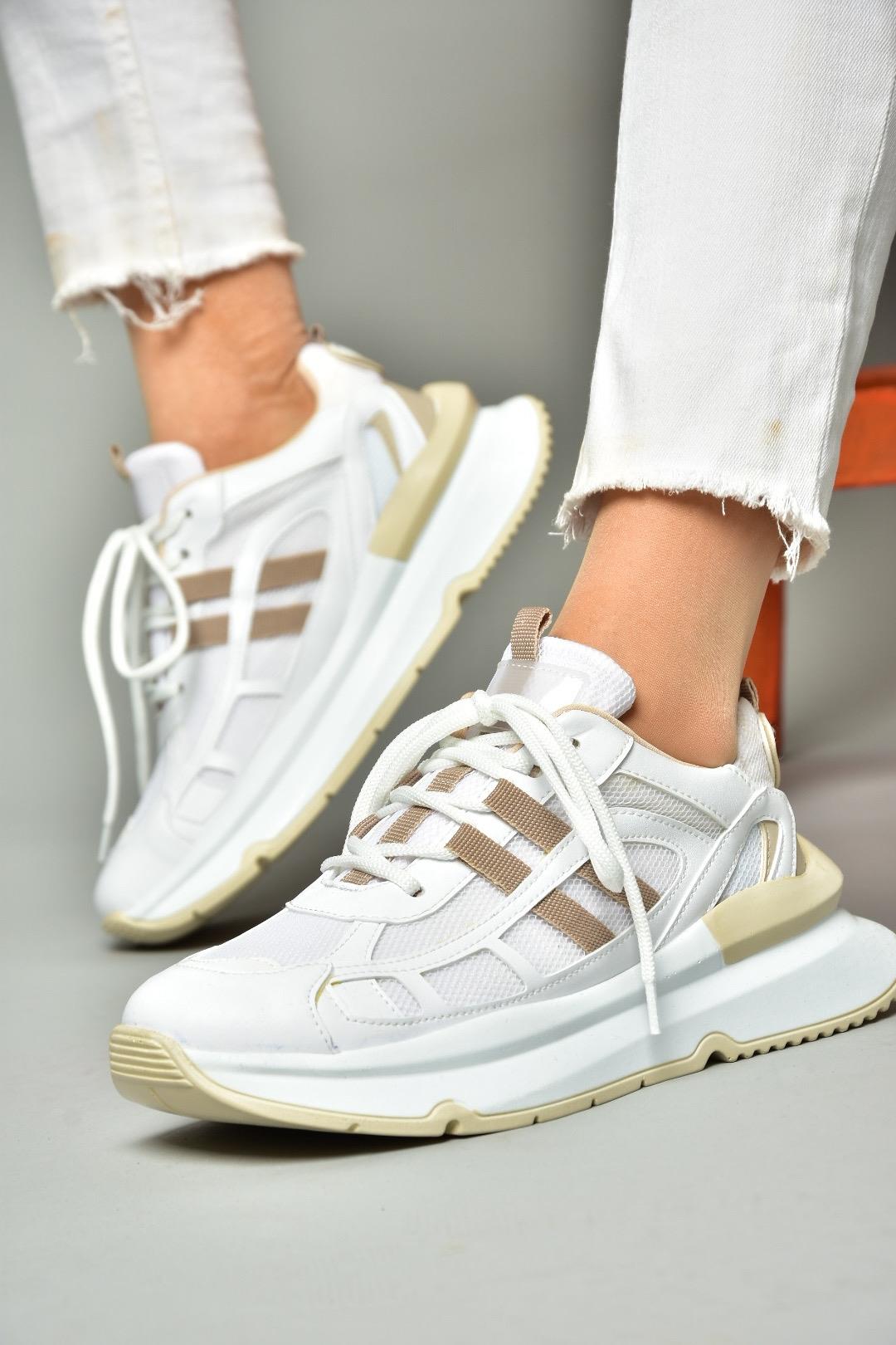 S973017604 Beyaz/Vizon Kumaş Sper Ayakkabı Sneakers