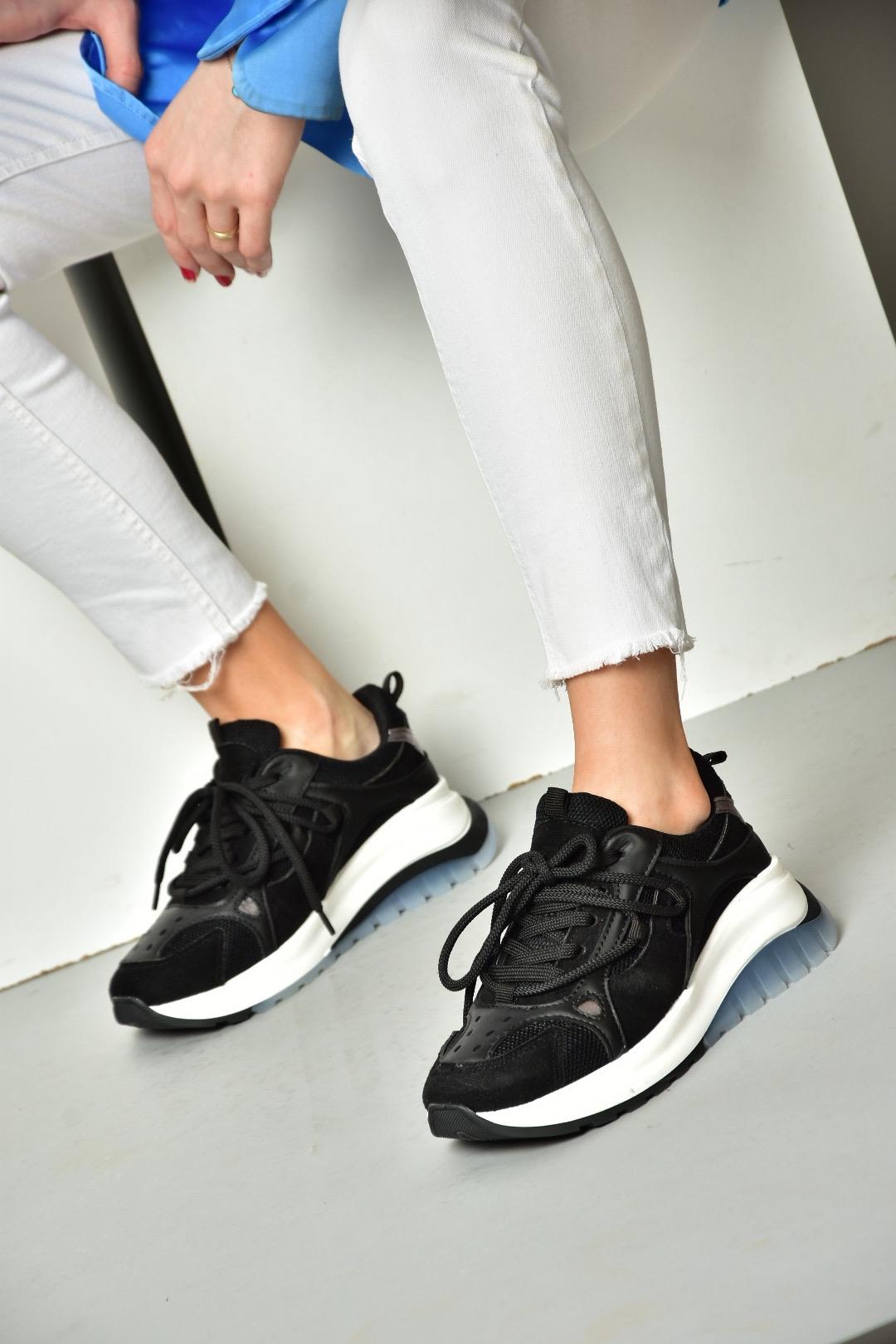 S973413104 Siyah Kumaş Spor Ayakkabı Sneakers