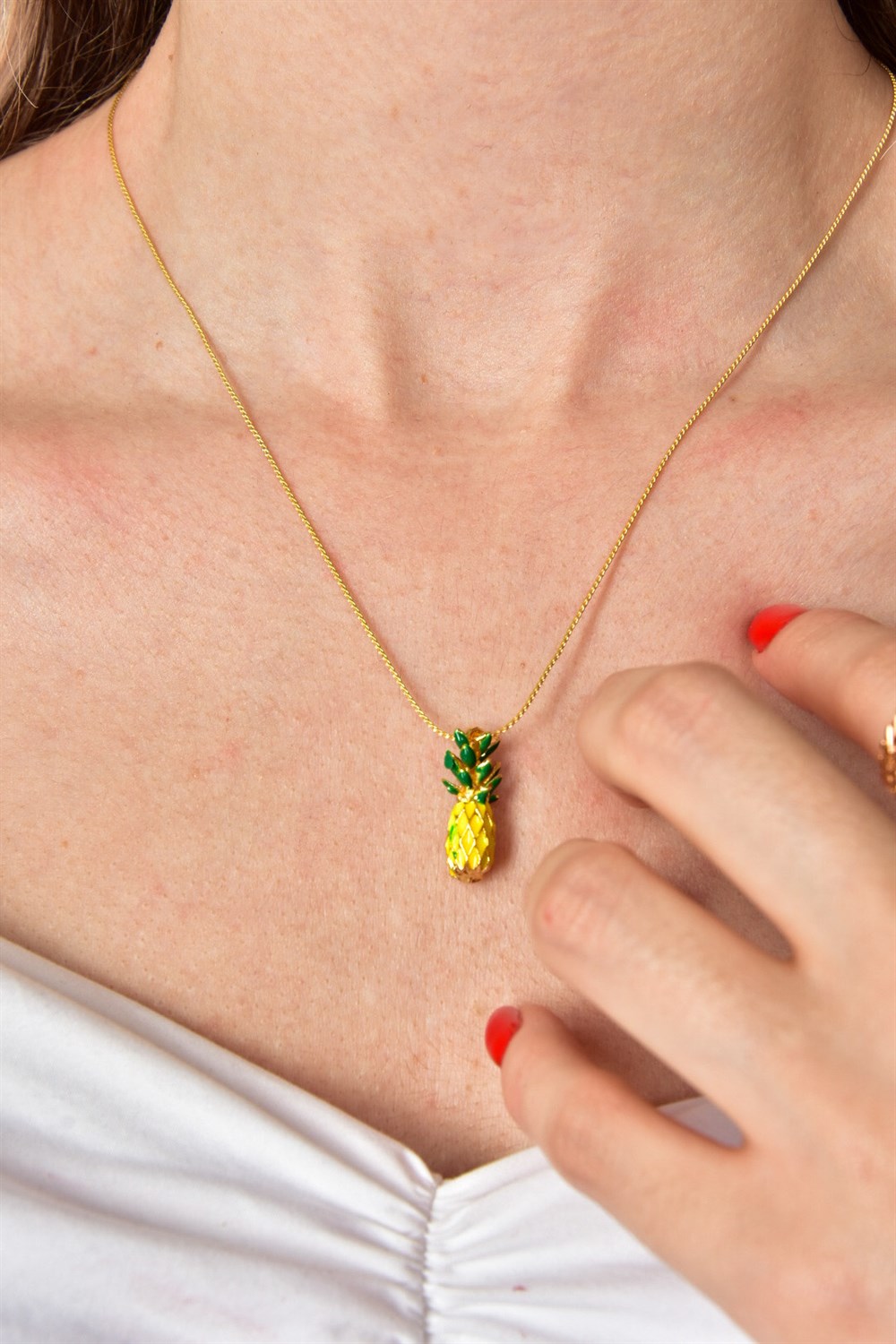 Sarı Ananas Uçlu Gold Zincir Kolye KA011204