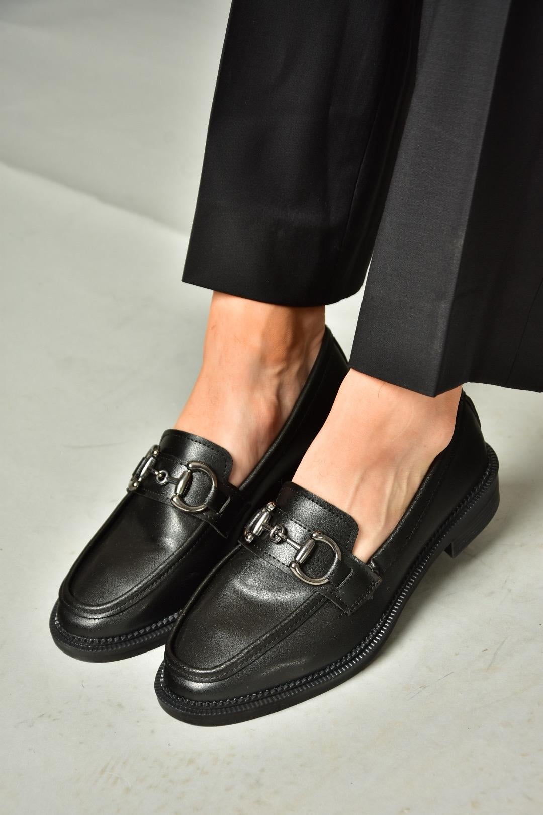 T314598009 Siyah Loafer Makosen Kadın Ayakkabı