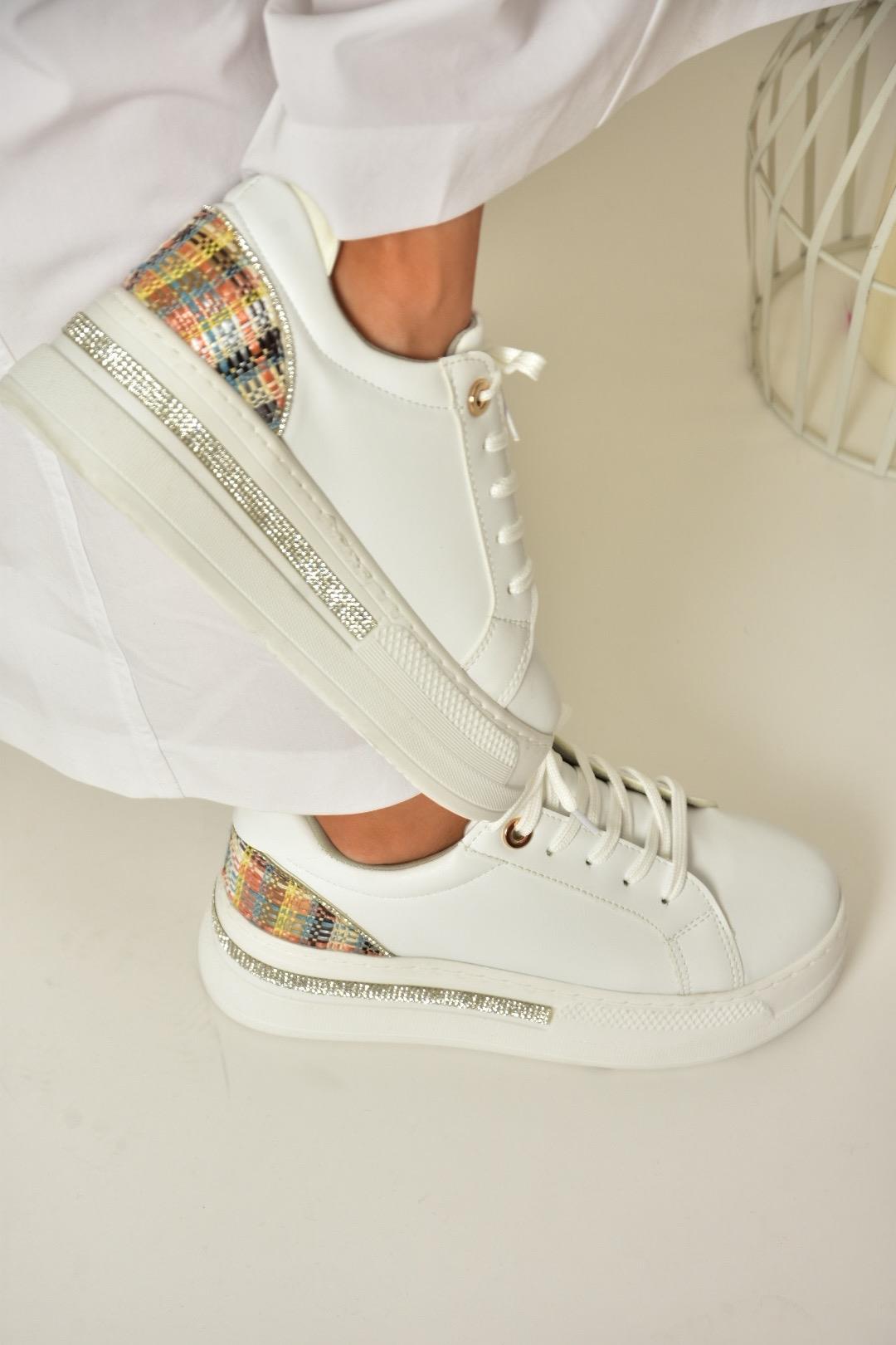 T380527709 Beyaz Kalın Tabanlı Kadın Spor Ayakkabı Sneakers