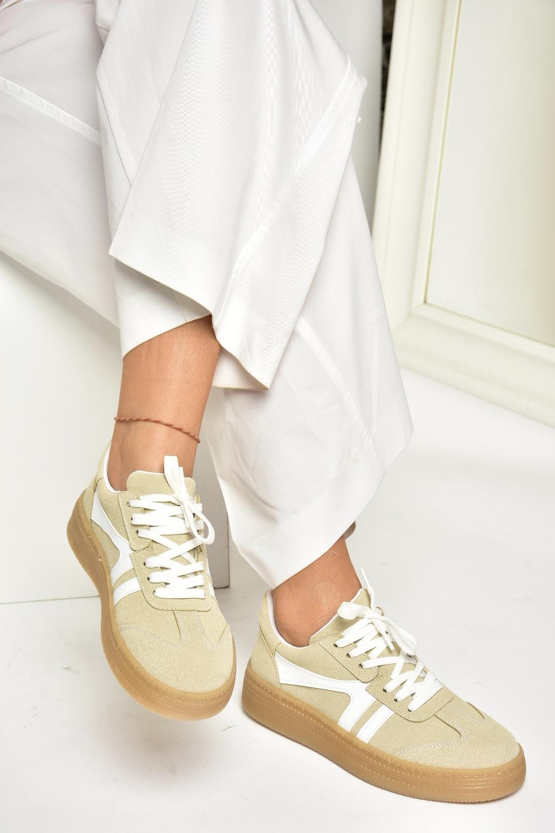 U274431102 Bej Süet Spor Ayakkabı Sneakers
