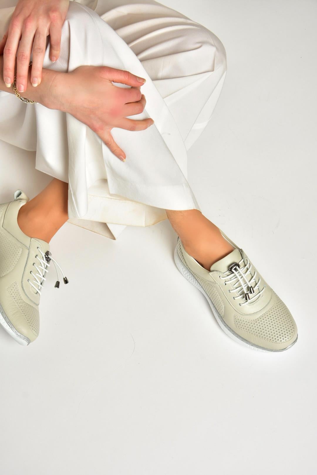 U540102603 Gri Hakiki Deri Spor Ayakkabı Sneakers