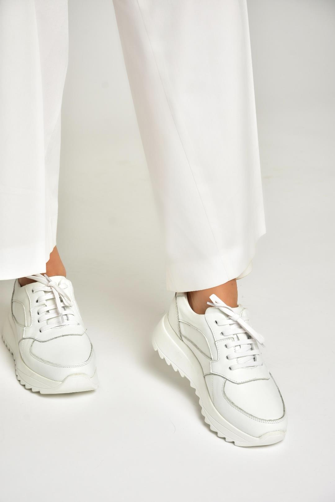 U540709003 Beyaz Hakiki Deri Spor Ayakkabı Sneakers