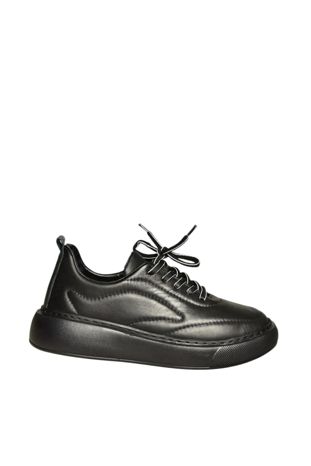 U555250603 Siyah Hakiki Deri Spor Ayakkabı Sneakers