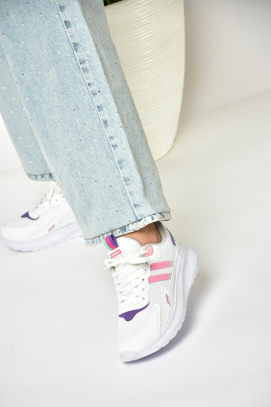 U702001504 Beyaz/Pembe Kumaş Spor Ayakkabı Sneakers