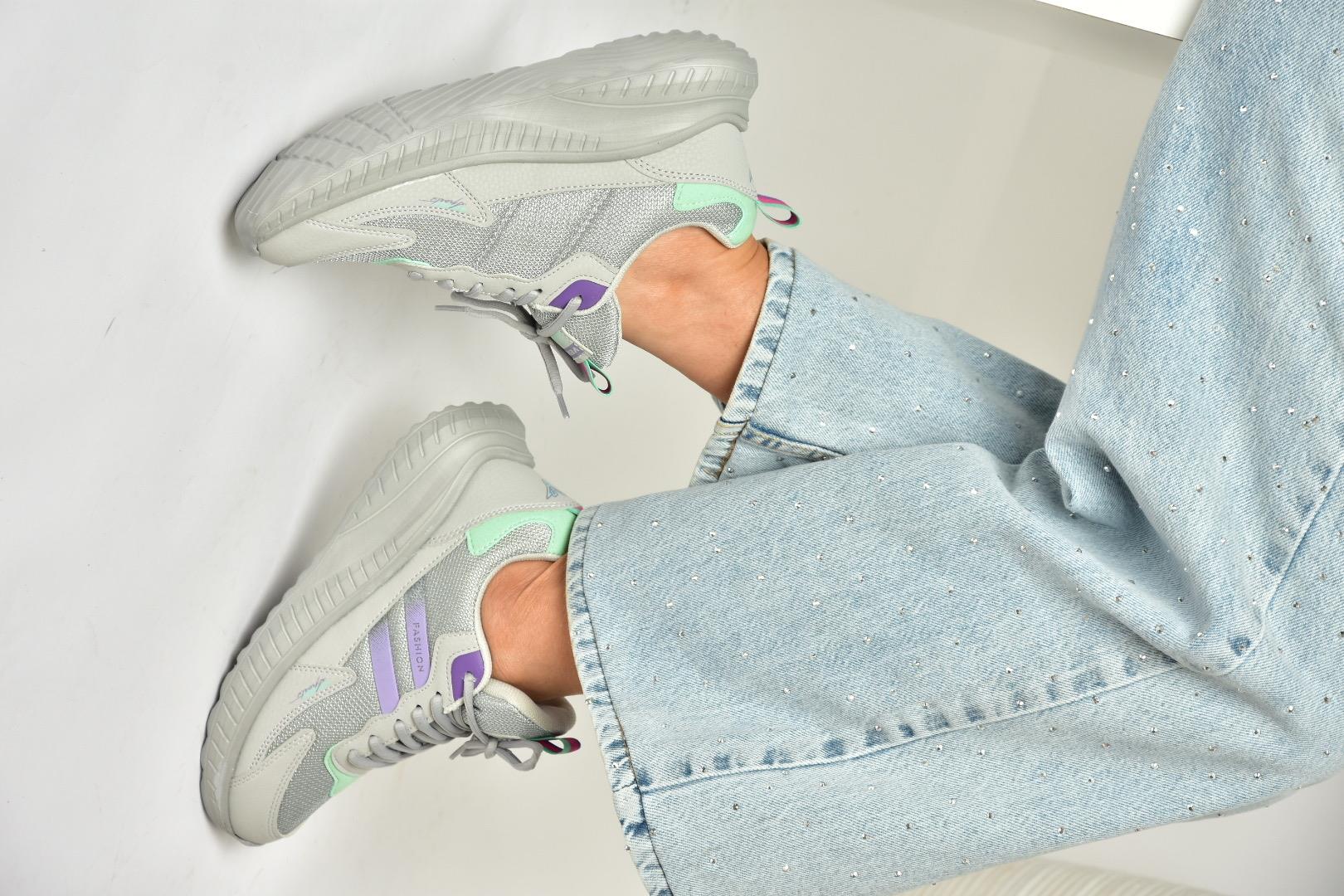 U702001504 Gri/Lila Kumaş Spor Ayakkabı Sneakers